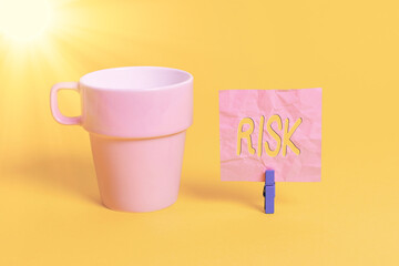 Text sign showing Risk. Business photo showcasing implies future uncertainty about deviation from...