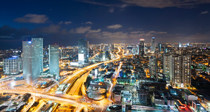 Tel Aviv Skyline At Night, Tel Aviv Cityscape, Israel © Dmitry Pistrov