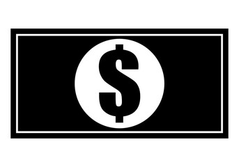 Billete negro de dolar en fondo blanco.