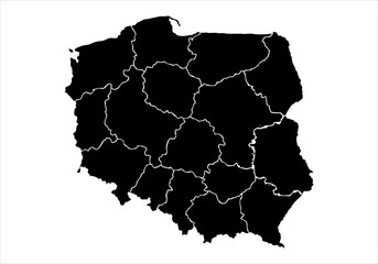Mapa negro de Polonia en fondo blanco.