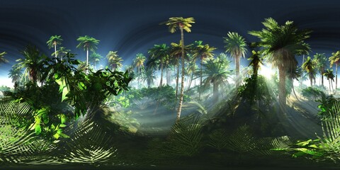 Jungle in the morning, HDRI, environment map , Round panorama, spherical panorama, equidistant projection, panorama 360