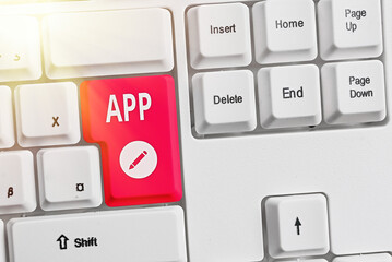 Conceptual hand writing showing App. Concept meaning computer or software application designed to...