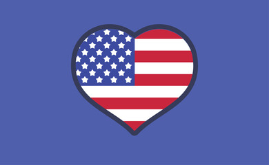 USA flag in a shape of heart. Patriotic national symbol of United States of America. Independence day graphic design element. Simple flat vector illustration.