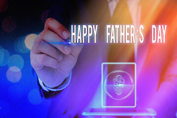 Writing note showing Happy Fathers Day. Business concept for celebrated to show love for the...