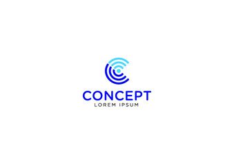 logo design to technology company wifi or bluetooth remote signal radio waves with letter C