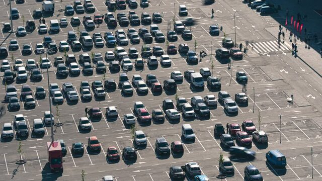 The view of the parking lot from a height. time lapse
