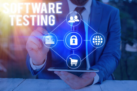 Conceptual hand writing showing Software Testing. Concept meaning activity to check whether the results match the expected