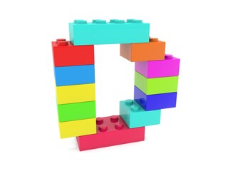 Obraz premium The letter D is composed of toy bricks of different colors on white