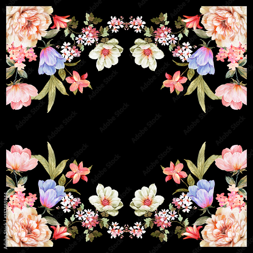 Wall mural Flowers pattern.Silk scarf design, fashion textile