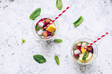 Summer refreshing drink with rhubarb