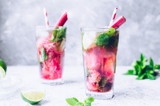 Summer refreshing drink with rhubarb