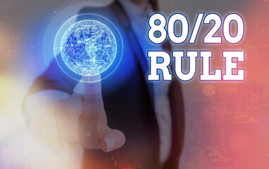 Text sign showing 80 Or 20 Rule. Business photo text law of the vital few as effect roughly...