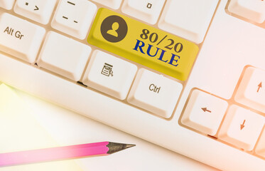 Word writing text 80 Or 20 Rule. Business photo showcasing law of the vital few as effect roughly...