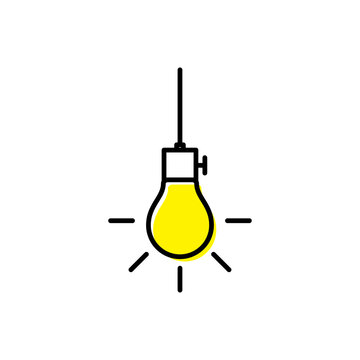 recommend clip art: Icono plano lineal bombilla encendida colgando de un cable con color amarillo
