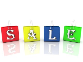SALE concept on colorful shopping bags