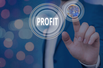 Writing note showing Profit. Business concept for the difference between the amount earned and the...