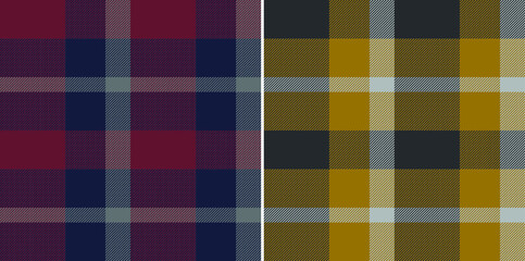 Set of two tartan plaid seamless patterns. Same shape but different color scheme. Scottish, lumberjack and hipster fashion style.