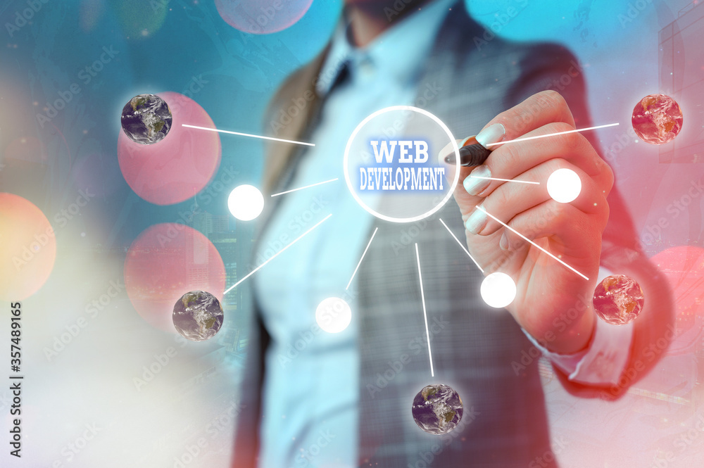 Fototapete Conceptual hand writing showing Web Development. Concept meaning work involved in developing a website for the Internet Elements of this image furnished by NASA