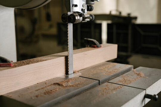 Band saw close up in a carpentry workshop