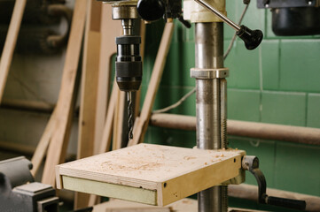 Wood Drilling Machine in a carpentry workshop