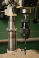 Wood Drilling Machine in a carpentry workshop