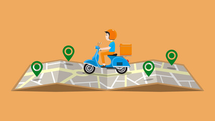 Fast delivery service by scooter. Vector illustration