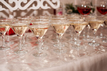 Wedding buffet. Martini alcoholic cocktail