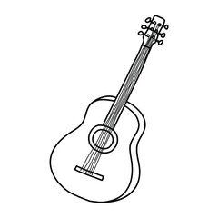 Hand drawn sketch of guitar in doodle style on white background. Vector illustration.