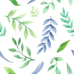 Hand drawn watercolor floral pattern. Watercolor leaves