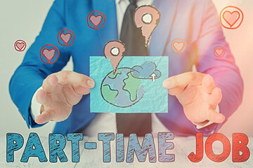 Writing note showing Part time Job. Business concept for employment marked by working less than 40...