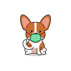 Cartoon character corgi dog wearing protective face mask for design.