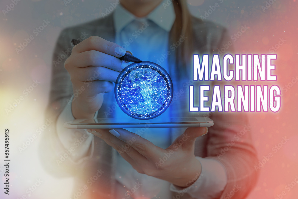Poster writing note showing machine learning. business concept for the concept that a computer can learn ne