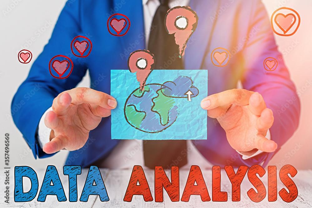 Poster writing note showing data analysis. business concept for business intelligence and analytics with a 