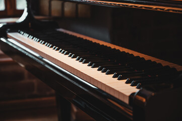 Fototapeta na wymiar Grand piano keys, close up of piano keys