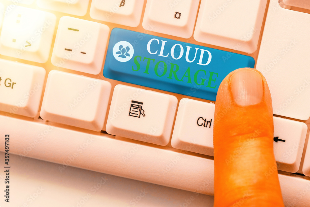 Poster writing note showing cloud storage. business concept for computing connect devices to cloud data on 