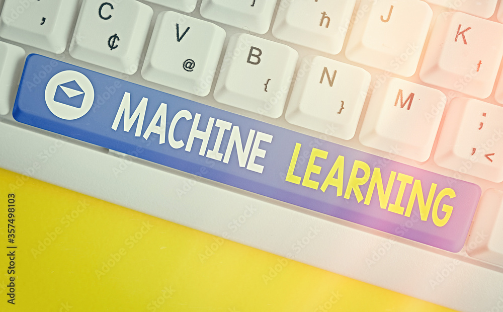 Poster text sign showing machine learning. business photo showcasing the concept that a computer can learn 