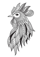 Rooster doodle coloring book page. Antistress for adult. Zentangle style. Chinese symbol of the year the rooster in the eastern horoscope. © Ирина Яшкирева
