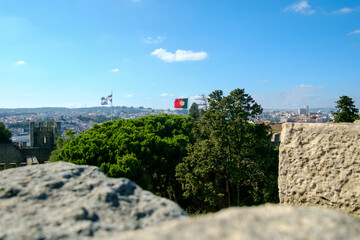 Lisbon Castle View with Flags