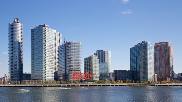 NEW YORK, NY, USA - OCTOBER 20, 2013: Apartment towers at the East River in Long Island City, NY, USA on October 20, 2013.