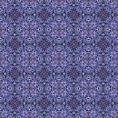 Abstract symmetric seamless pattern. Repeated blue and purple texture for fabric, wallpaper, cloth print, interior decoration.