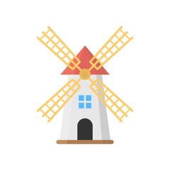 Farm windmill icon in flat design style. Eco energy symbol.