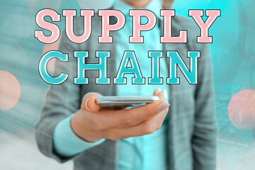 Conceptual hand writing showing Supply Chain. Concept meaning Aspects of smart modern company management logistics processes