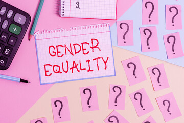 Writing note showing Gender Equality. Business concept for access to same privilege given to both...