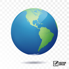 3D isolated vector earth, globe with view of the continents of North and South America