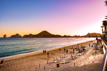 Fototapeta premium Beach Goers at Dusk in Mexico