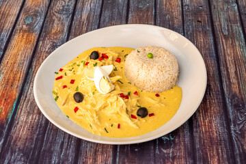 Peruvian aji with rice and egg