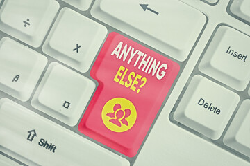Text sign showing Anything Else Question. Business photo showcasing Clarifications or sharing of...