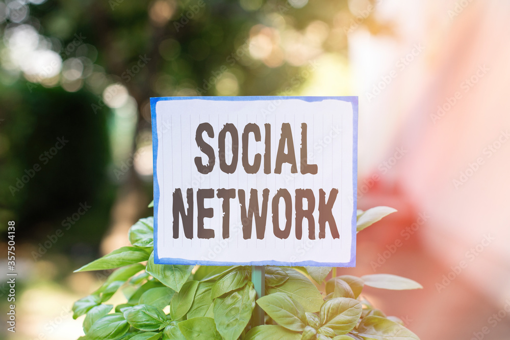 Poster writing note showing social network. business concept for a framework of individual linked by intera