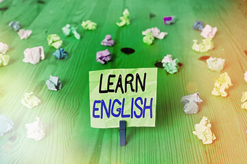 Conceptual hand writing showing Learn English. Concept meaning to train writing and speaking,...