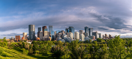 View of Calgary's skyline on a warm spring evening. 